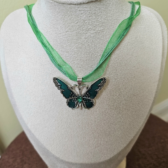Whimsical Charmed Butterfly Ribbon Necklace - Picture 5 of 7